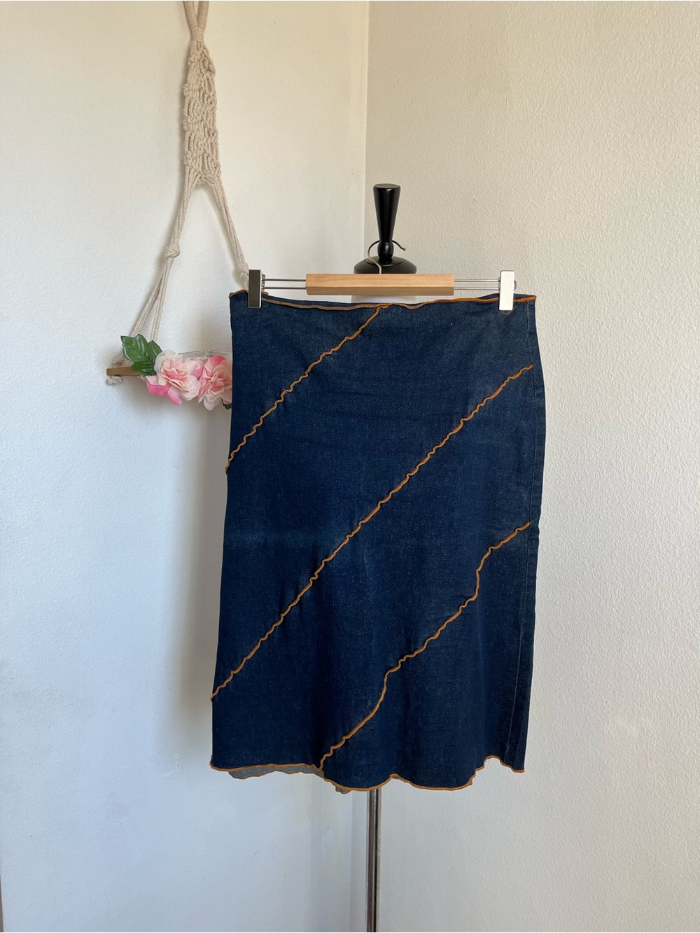 Y2K Dark Blue Denim Midi Skirt size medium